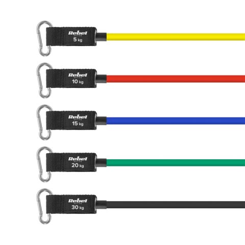 Zestaw gum oporowych do ćwiczeń - Power Tube Set , 5-80 kg, 5 gumy, REBEL ACTIVE