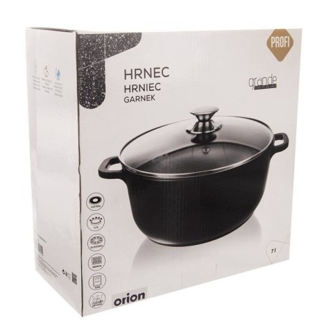 Garnek Indukcja ze Szklaną Pokrywką Granitowy Nieprzywierający ORION 28 cm