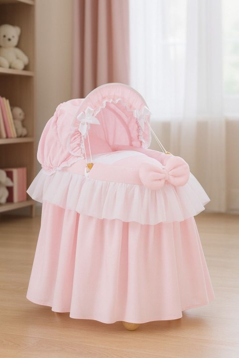 Wózek dla lalek Kosz Mojżesza dla lalek z budką LITTLE PRINCESS różowy