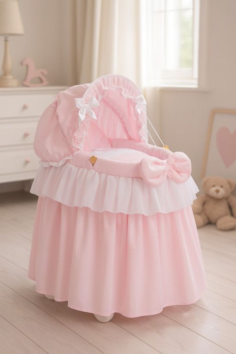 Wózek dla lalek Kosz Mojżesza dla lalek z budką LITTLE PRINCESS różowy