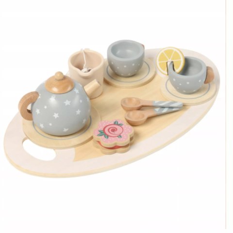 Drewniany zestaw do herbatki dla dzieci serwis do zabawy filiżanki szary