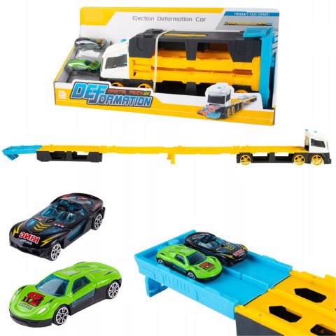 Laweta TIR 2w1 z Wyrzutnią Aut i Torem 125 cm + 2 Autka Wyścigowe