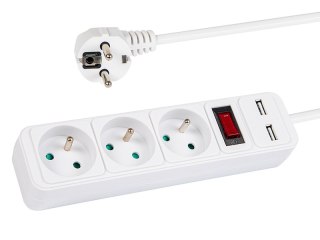 98-782# Przedłużacz sieciowy pr-370wsp/usb 3-gniazda+usb z uziemieniem+wyłącznik 5m biały 3x1,5mm