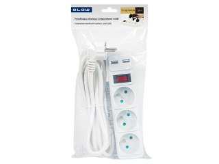 98-782# Przedłużacz sieciowy pr-370wsp/usb 3-gniazda+usb z uziemieniem+wyłącznik 5m biały 3x1,5mm