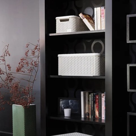 Koszyk z pokrywą Curver Rattan Style M jasny szary