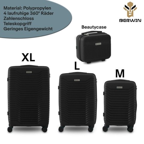 Zestaw 4 walizek podróżnych z beautycase - twarda skorupa, kółka 360°, TSA