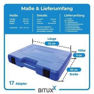 Bituxx 34‑częściowy tester układu chłodzenia - ciśnieniowy test szczelności i napełnianie chłodnicy