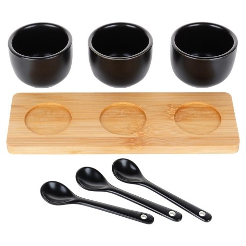 Miseczki na Przekąski 90 ml 3 szt z Łyżeczkami z Tacą Bambusową VILDE