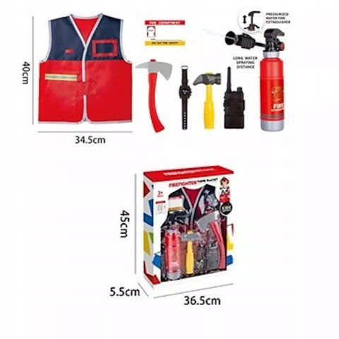 Zestaw małego strażaka dla dzieci - kask, gaśnica i akcesoria, kostium