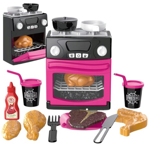 Kuchenka Zabawkowa Z Piekarnikiem Jedzenie Światła Dźwięki Różowa