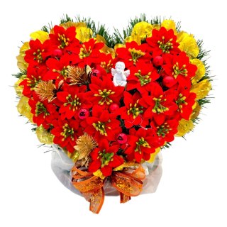 Serce świąteczny stroik na cmentarz grób sztuczne kwiaty na pomnik