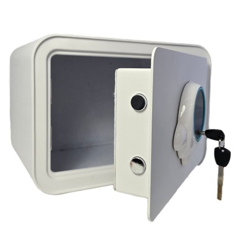 Biały sejf biurowy na kluz i kod skarbonka elektroniczna