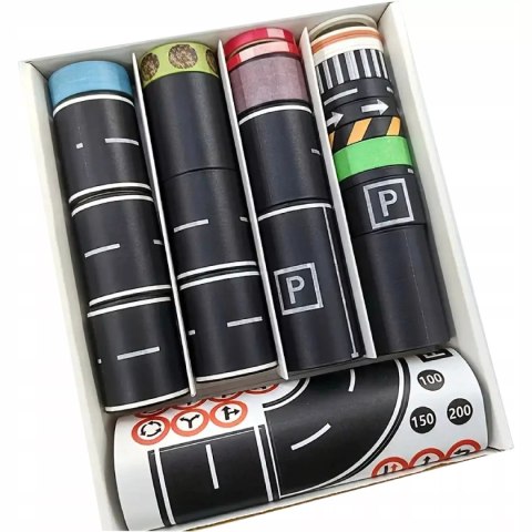 Zestaw 28 rolek taśma samoprzylepna droga jezdnia ulica naklejki znaki