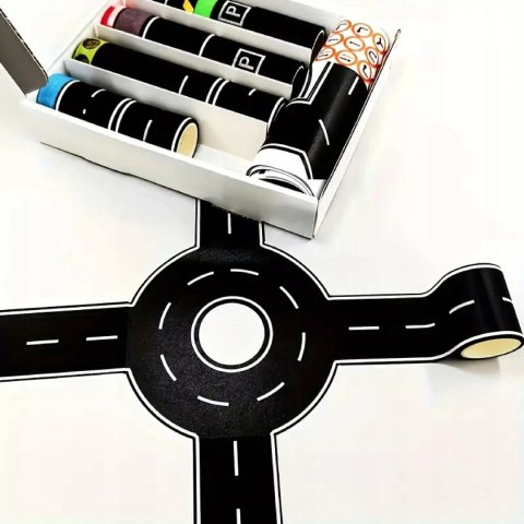 Zestaw 28 rolek taśma samoprzylepna droga jezdnia ulica naklejki znaki