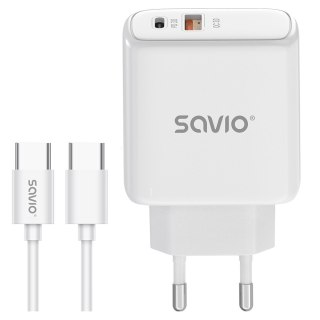 SAVIO ŁADOWARKA SIECIOWA 20W + KABEL QUICK CHARGE POWER DELIVERY 3.0 BIAŁA LA-13