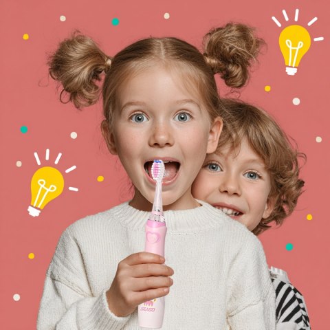 Szczoteczka soniczna dla dzieci SEAGO, kolor różowy, 1xAAA 1,5V (brak w zestawie), 3 końcówki, SG-977 Pink