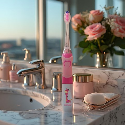 Szczoteczka soniczna dla dzieci SEAGO, kolor różowy, 1xAAA 1,5V (brak w zestawie), 3 końcówki, SG-977 Pink