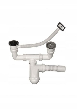 SYFON ZLEWOZMYWAKOWY 2 KOMOROWY - Z PRZELEWEM ELASTYCZNYM.