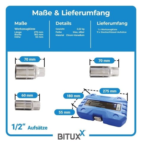 Profesjonalny zestaw wykrętaków do szpilek - BITUXX 11 elementów (napęd 1/2″)