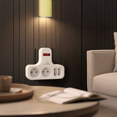 Gniazdko prądowe Maclean, Poczwórne z wyłącznikiem, Nóżką stabilizującą, Typu E, 2x2,5A, 2x16A, MCE224