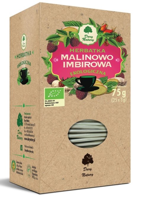 HERBATKA MALINOWO - IMBIROWA BIO (25 x 3 g) 75 g - DARY NATURY