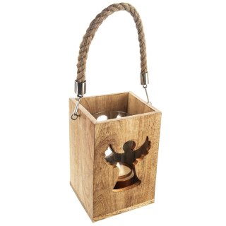 Lampion na Świeczkę Drewniany Anioł 20,5 cm ORION Mango