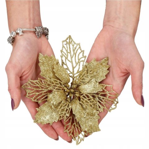 Poinsecja złota brokatowa gwiazda betlejemska kwiat na choinkę do stroika