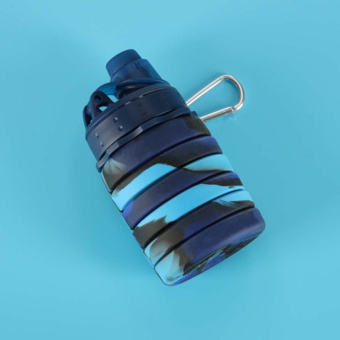 Butelka na wodę bidon silikonowy składany z uchwytem BPA FREE 500ml niebieski