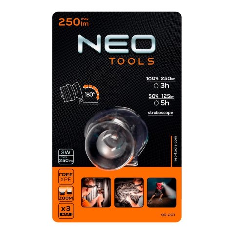 Latarka czołowa bateryjna 250 lm, zoom, CREE XPE, 3 x AAA