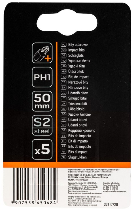 Bity udarowe S2, 50 mm, PH1, 5 szt.
