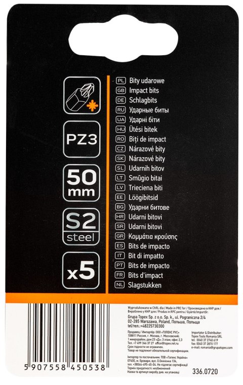 Bity udarowe S2, 50 mm, PZ3, 5 szt.