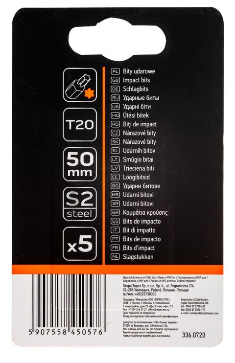 Bity udarowe S2, 50 mm, T20, 5 szt.