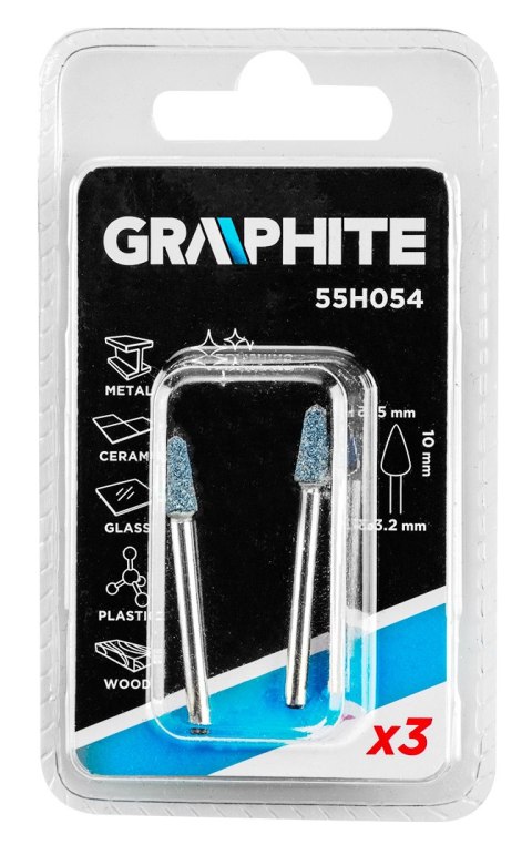 Kamień szlifierski stożek 5 x 10 mm, trzpień 3.2 mm, 3 szt.