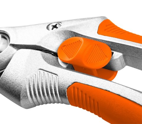 Sekator kowadełkowy 210 mm, zakres do 20 mm, aluminiowy, uchwyt pokryty gumą TPR