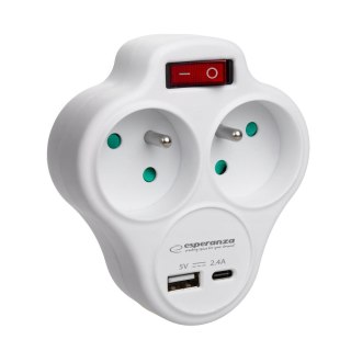 ELK311W Esperanza rozgałęźnik elektr. 2 gn. usb-c usb-a wł. biały