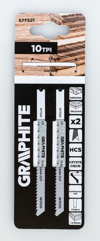 Brzeszczot do wyrzynarki, 10 TPI, HCS, uchwyt typu U, 2 szt.ząb odwrócony, czyste cięcie