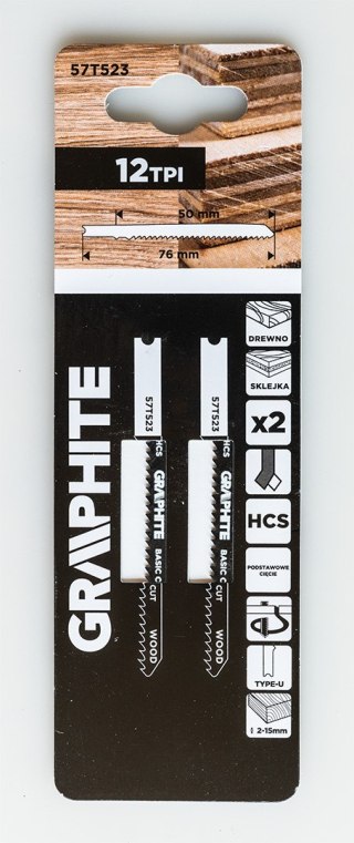 Brzeszczot do wyrzynarki, 12 TPI, HCS, uchwyt typu U, 2 szt., cięcie krzywoliniowe