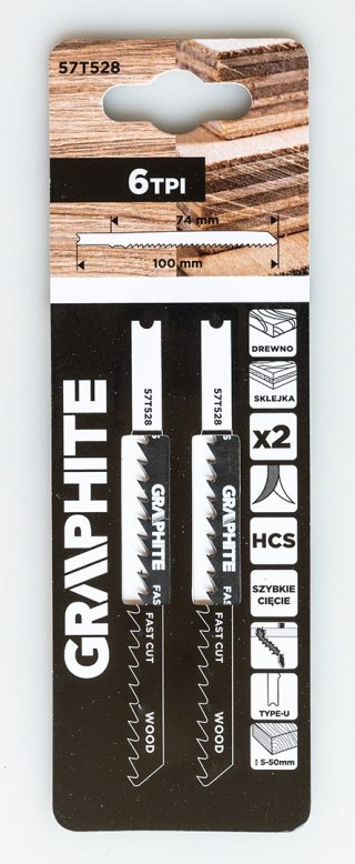 Brzeszczot do wyrzynarki, 6 TPI, HCS, uchwyt typu U, 2 szt., zgrubne cięcie