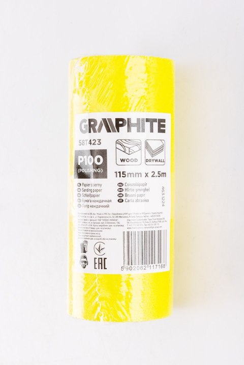 Papier ścierny żółty w rolce 2,5 m x 115 mm, P100