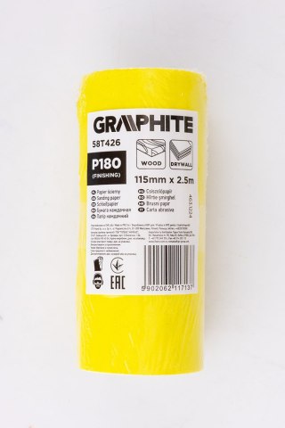 Papier ścierny żółty w rolce 2,5 m x 115 mm, P180