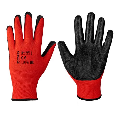 Rękawice robocze, poliester pokryty nitrylem (smooth), kat.1, rozmiar 9