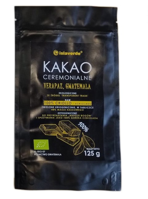 KAKAO CEREMONIALNE - TABLICZKA GORZKA 100 % KAKAO BIO 125 g - ISLAVERDE (SEGURA)