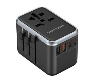 Uniwersalny adapter podróżny z ładowarką Vention 65W GaN 2x USB-A 2x USB-C czarny