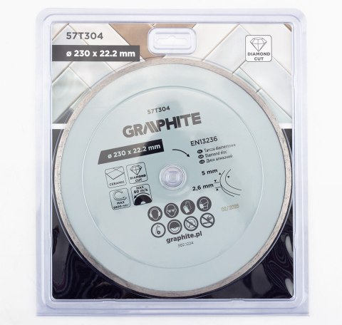 Tarcza diamentowa do cięcia pełna, 230 x 22.2 mm, na mokro