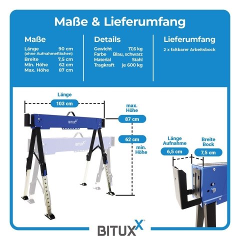 Kozioł roboczy składany regulowany 600 kg 62-87 cm zestaw 2 szt.