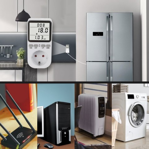 Miernik energii GreenBlue, watomierz, typ E, 220-240V AC, 50Hz, max. obciążenie 16A, IP20, wbudowana bateria, GB364 E