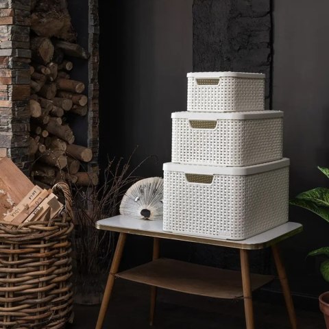 Koszyk z pokrywą Curver Rattan Style L jasny szary