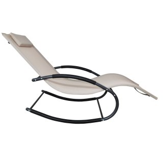 Leżak OGRODOWY bujany DESIGNERSKI beżowy textilene 150 kg elegancki na lata