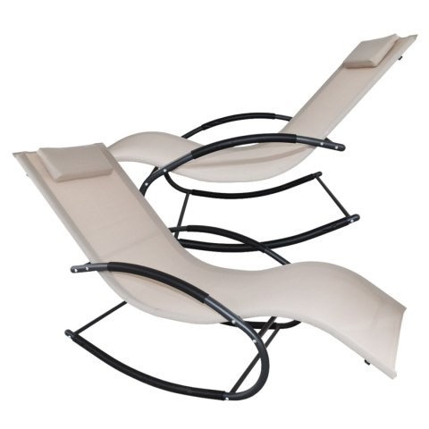 Leżak OGRODOWY bujany DESIGNERSKI beżowy textilene 150 kg elegancki na lata