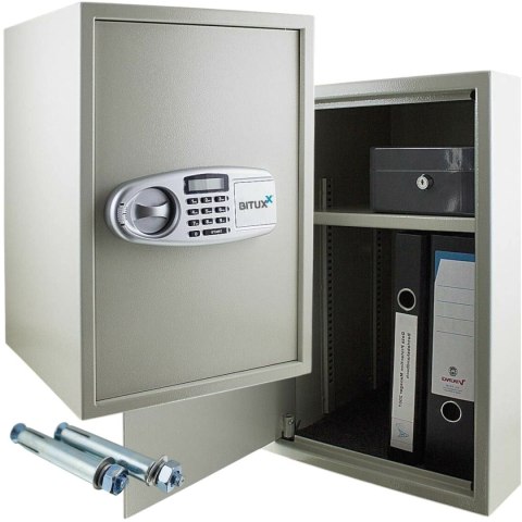 Sejf elektroniczny 52cm jasnoszary domowy zamek szyfrowy klucz awaryjny